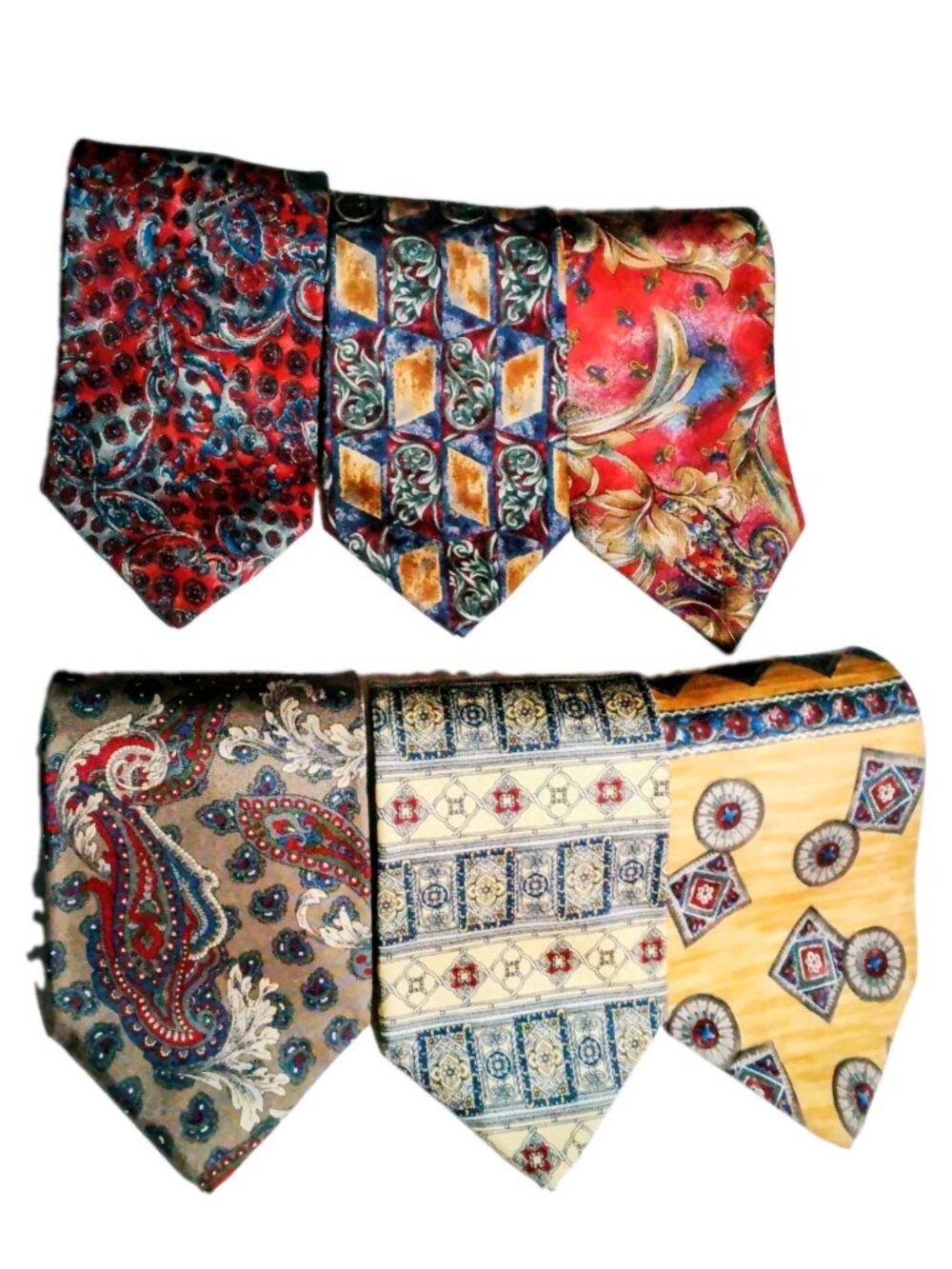 6 Vtg 1990s BILL BLASS White Label Art Nouveau Paisley Art Director Silk Ties